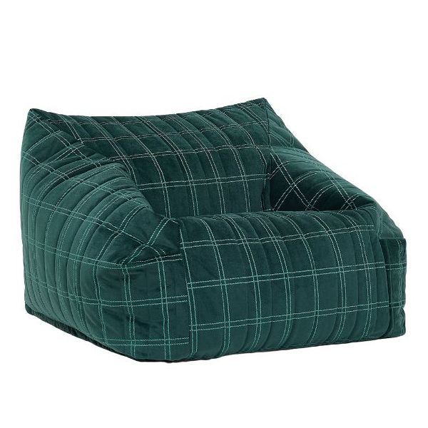 Pouf Fauteuil Enfant Chelsea Eco-Velours - Carreaux Vert / Menthe