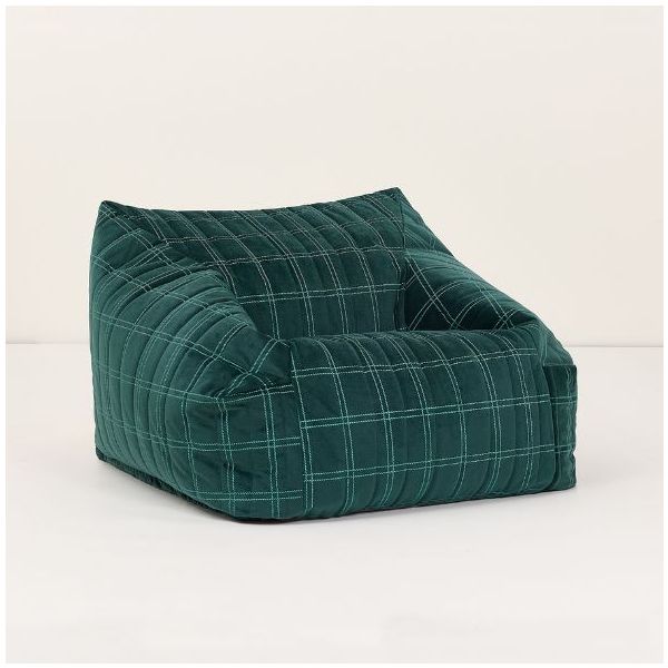 Pouf Fauteuil Enfant Chelsea Eco-Velours - Carreaux Vert / Menthe