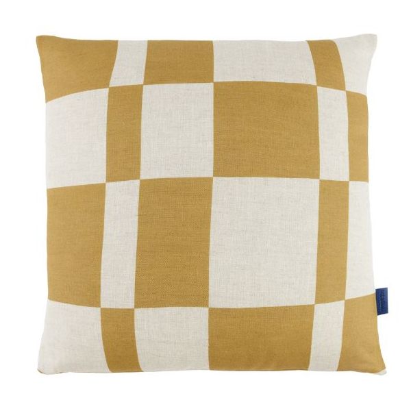 Coussin carré en lin Stanley - Carreaux Moutarde