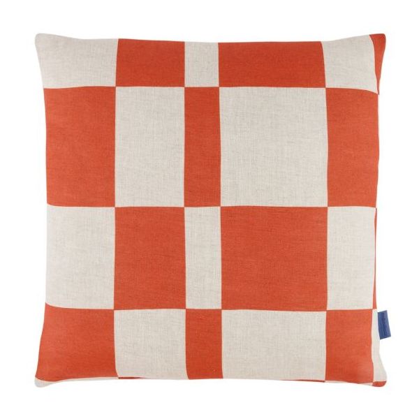 Coussin carré en lin Stanley - Carreaux Orange