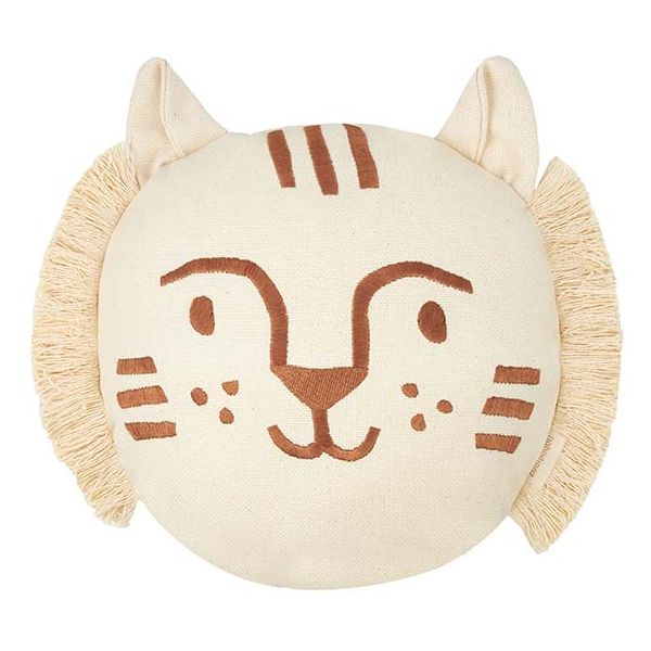 Coussin brodé Tigre - Marron / Naturel