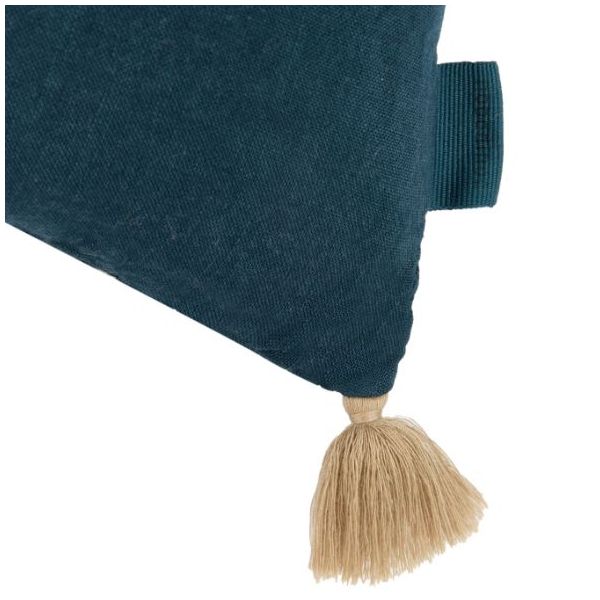 Tassels Embroidered Rectangular Cushion - Linen Deep Blue