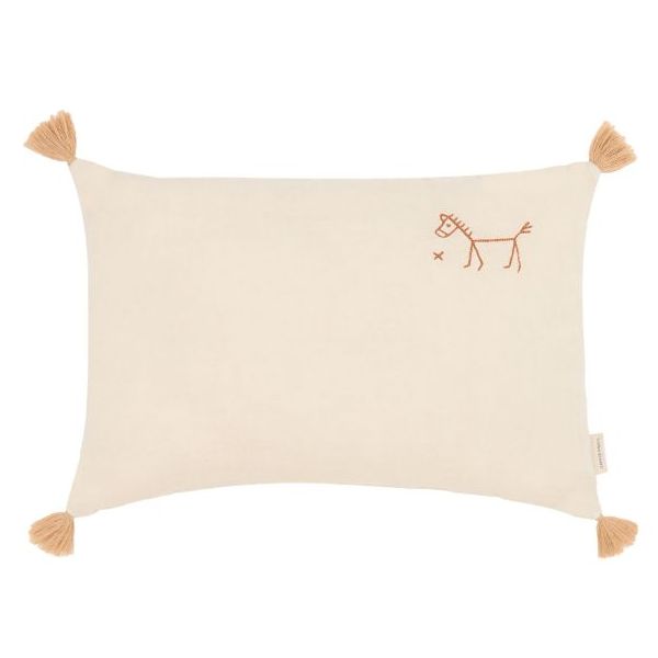 Tassels Embroidered Rectangular Cushion - Linen Ginger