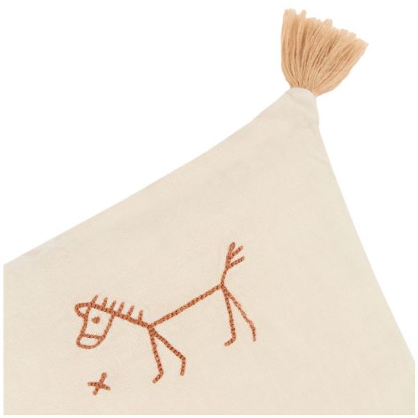 Tassels Embroidered Rectangular Cushion - Linen Ginger