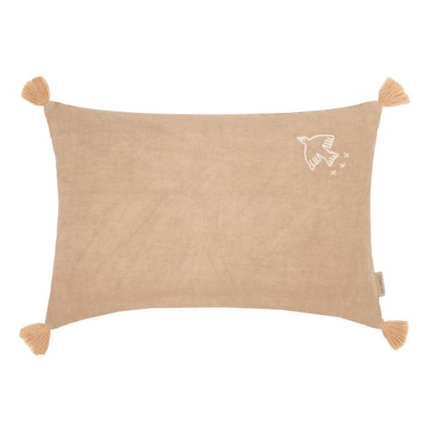 Tassels Embroidered Rectangular Cushion - Linen Sesame