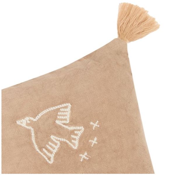 Tassels Embroidered Rectangular Cushion - Linen Sesame