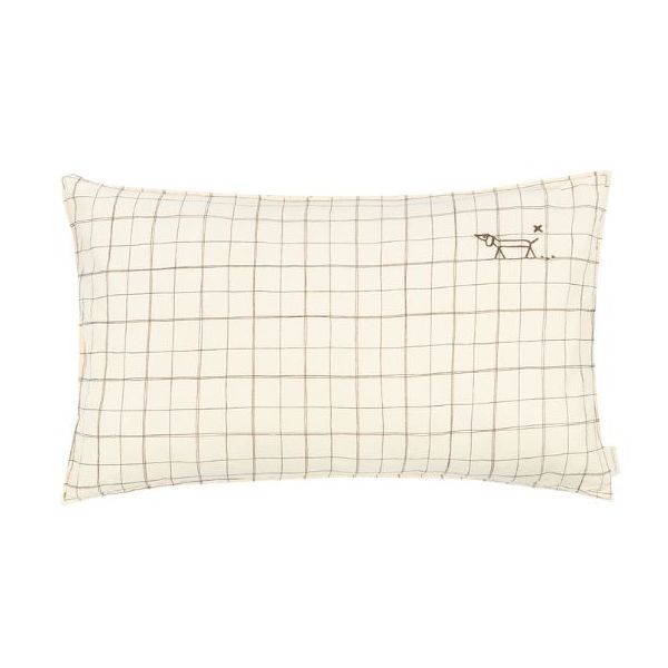Coussin rectangulaire brodé - Lin Carreaux Naturel