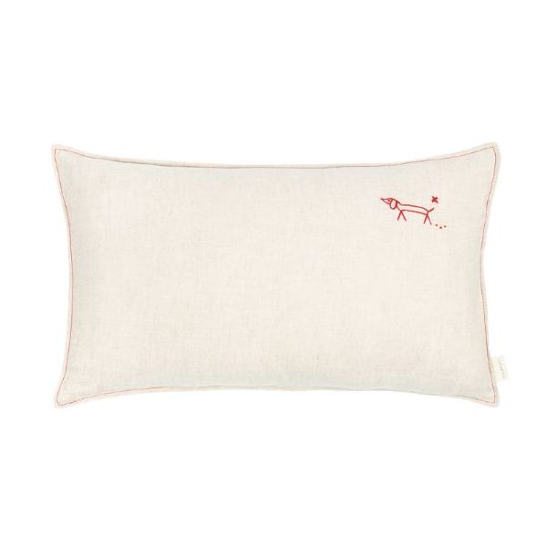 Coussin rectangulaire brodé - Lin Greige