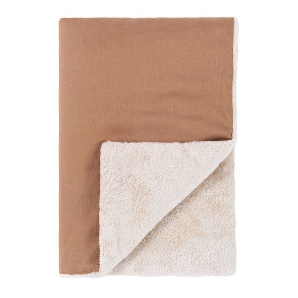 Couverture brodée - Lin Noisette