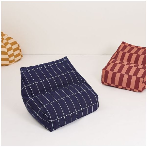 Pouf Fauteuil enfant Vibes - Carreaux Bleu Marine