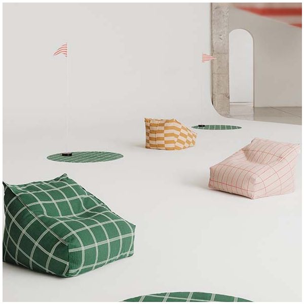 Pouf Fauteuil enfant Vibes - Carreaux Rose / Rouge