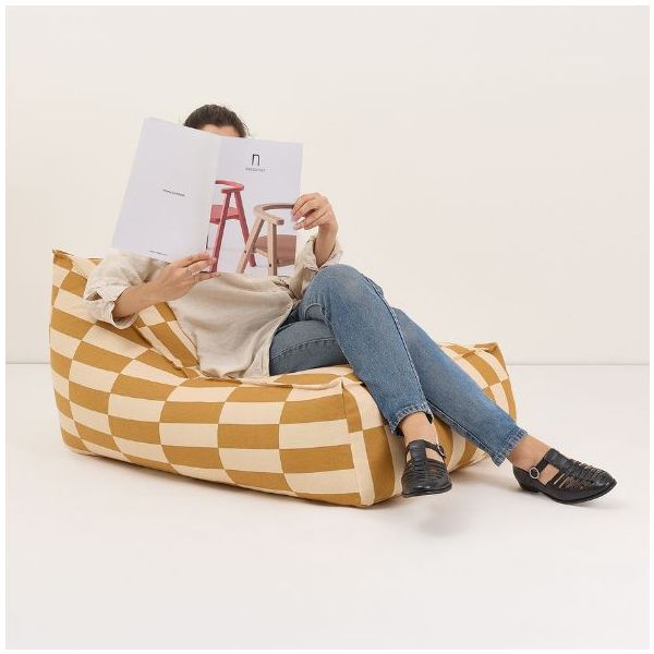 Pouf long Ado Vibes - Carreaux Moutarde / Sable