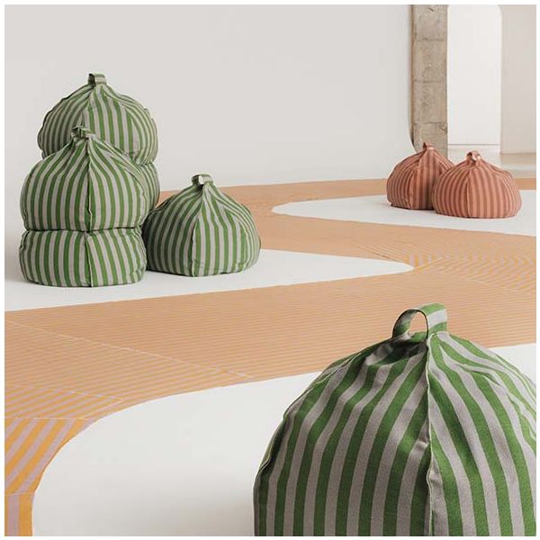 Pouf enfant rond Vibes - Rayures Vert / Bleu
