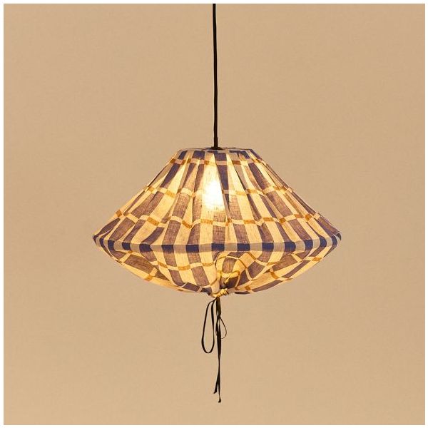 Yumi Lampshade - 50 cm - Linen Mosaic Blue / Mustard