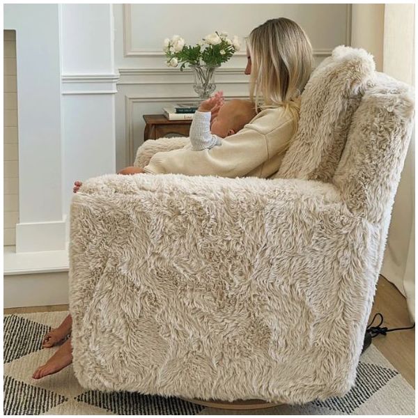 Fauteuil d’allaitement pivotant, berçant et inclinable Flynn - Fausse Fourrure Aussie
