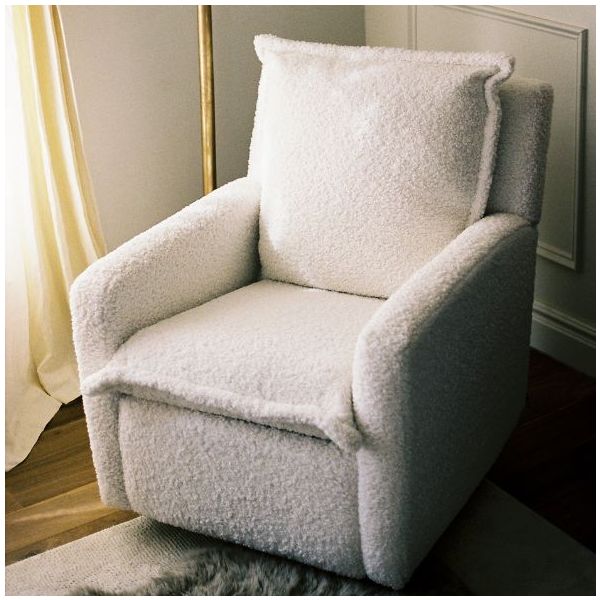 Fauteuil d’allaitement pivotant et inclinable manuel Flynn - Effet peau de mouton Nuage
