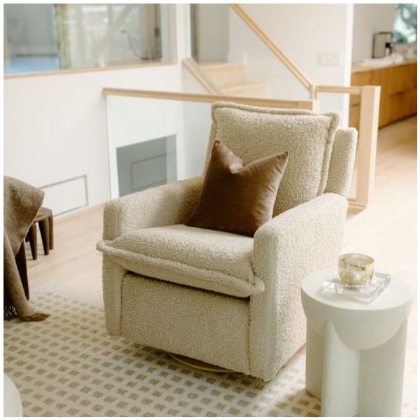 Fauteuil d’allaitement pivotant et inclinable manuel Flynn - Effet peau de mouton Lin