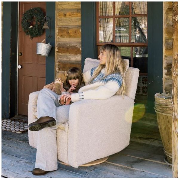 Fauteuil d’allaitement pivotant et inclinable manuel Flynn - Effet peau de mouton Lin