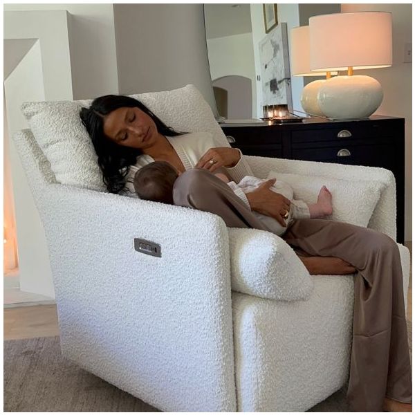 Ollie Swivel Nursery Glider with Back Recline Feature - Larger Size - Bouclé Oyster