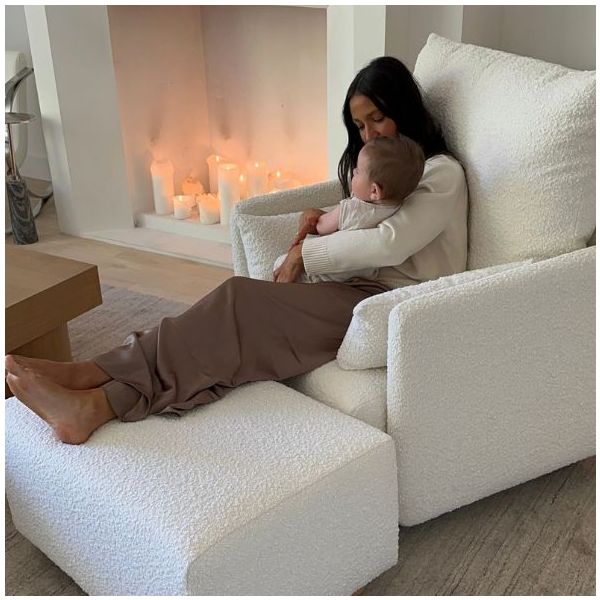 Ollie Swivel Nursery Glider with Back Recline Feature - Larger Size - Bouclé Oyster