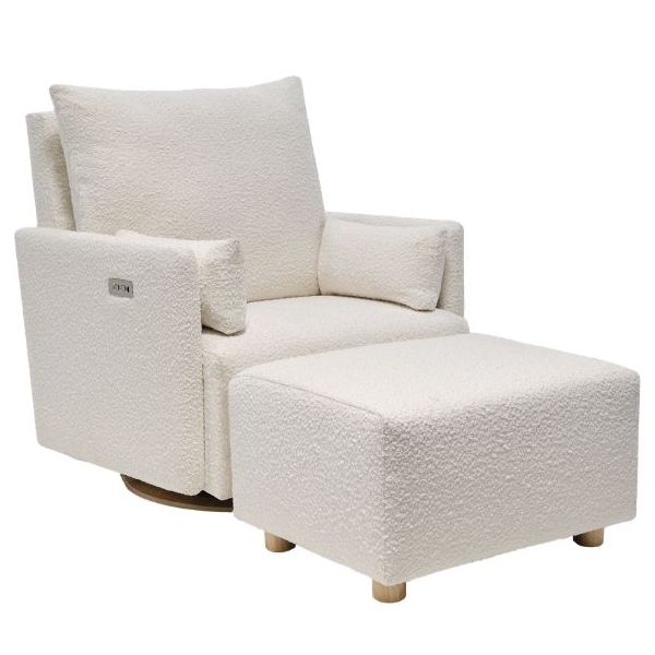 Ollie Swivel Nursery Glider with Back Recline Feature & Ottoman - Standard Size - Bouclé Oyster