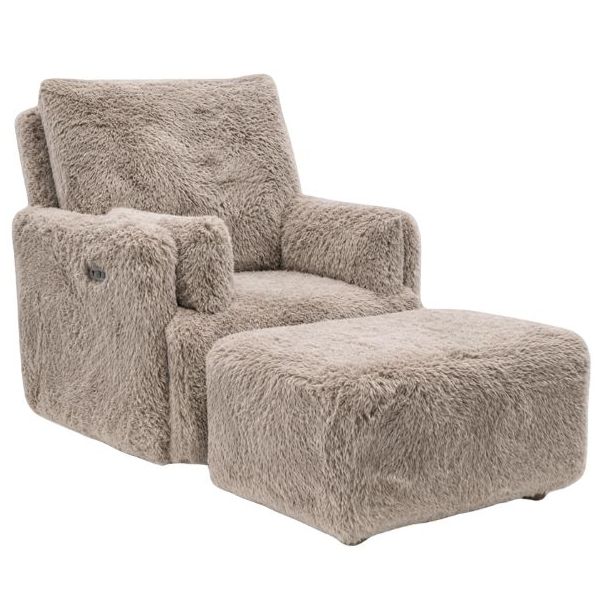 Fauteuil d’allaitement pivotant et berçant avec dossier inclinable & Ottoman Ollie - Taille Large - Fausse Fourrure Mocha
