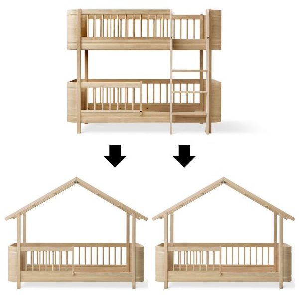 Mini+ Umbausatz - Halbhohes Etagenbett zu 2 Junior Hausbetten - Eiche