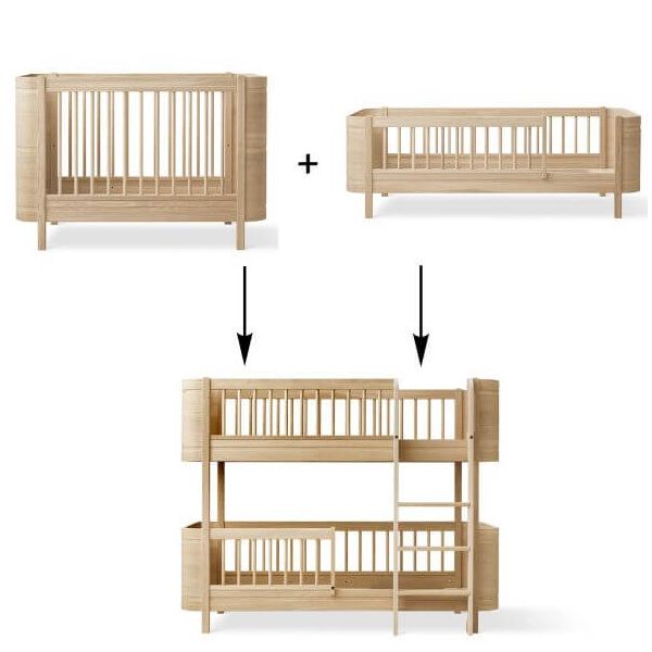 Kit de conversion Mini+ - Lit bébé + Kit Famille à Lit Superposé Mi-Hauteur - Chêne
