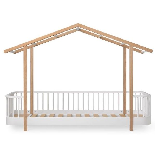 Lit Cabane au sol Wood 90 x 200 cm - Blanc / Chêne
