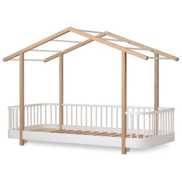 Lit Cabane au sol Wood 90 x 200 cm - Blanc / Chêne