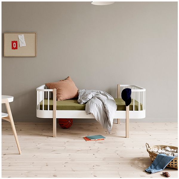 Lit junior évolutif Wood Original 90 x 160 cm - Blanc / Chêne