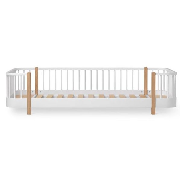 Lit banquette au sol Wood 90 x 200 cm - Blanc / Chêne