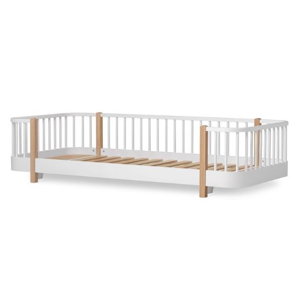 Lit banquette au sol Wood 90 x 200 cm - Blanc / Chêne