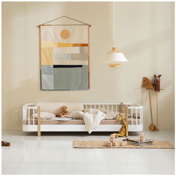 Lit banquette au sol Wood 90 x 200 cm - Blanc / Chêne