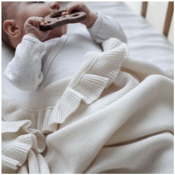 Frill Cashmere Baby Blanket - Cream