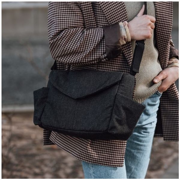 Kleine Wickeltasche On-the-go - Dunkelgrau Meliert