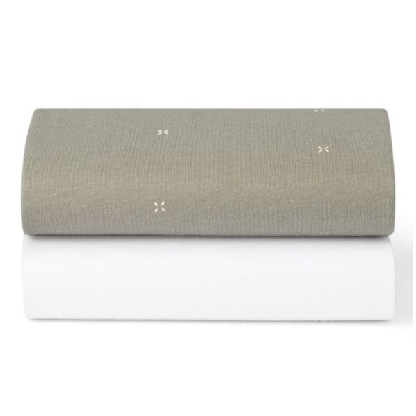 Set of 2 Fitted Sheets for SnüzBaskit Moses Basket - 38 x 75 cm - Stars Sage / White
