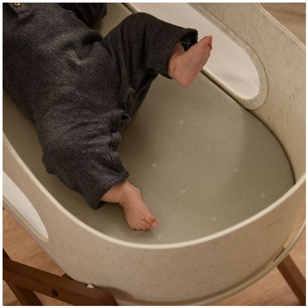 Set of 2 Fitted Sheets for SnüzBaskit Moses Basket - 38 x 75 cm - Stars Sage / White