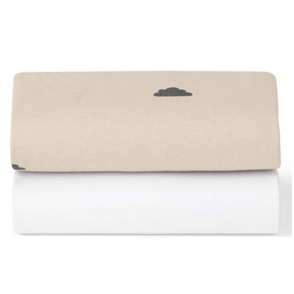 Set of 2 Fitted Sheets for SnüzBaskit Moses Basket - 38 x 75 cm - Clouds Sand / White