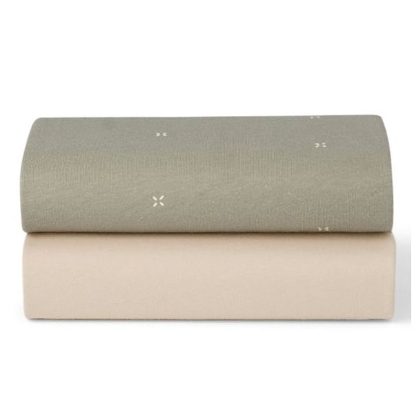 Set of 2 Fitted Sheets for SnüzPod 5 Bedside Crib - 44 x 80 cm - Stars Sage / Cashmere