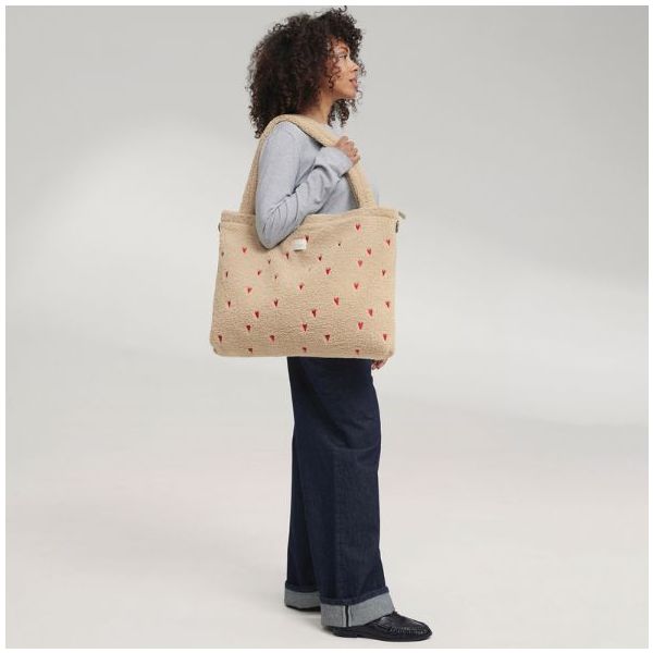 Wickeltasche - Teddy Ecru Herzen