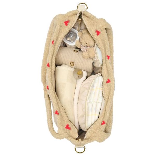 Wickeltasche - Teddy Ecru Herzen