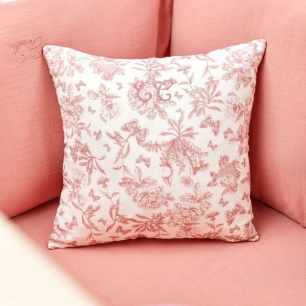Reversible Cushion - Toile de Jouy Pink