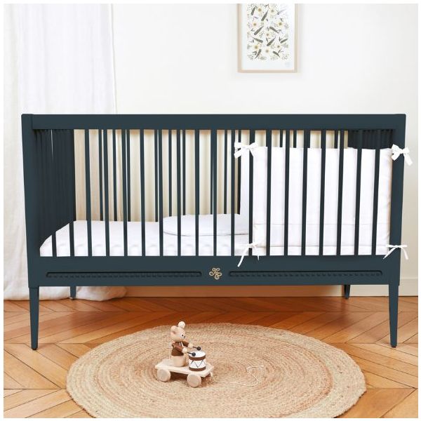 Mitwachsendes Babybett 70 x 140 Gustavienne x Tartine et Chocolat - Matratze inklusive - Dunkelblau