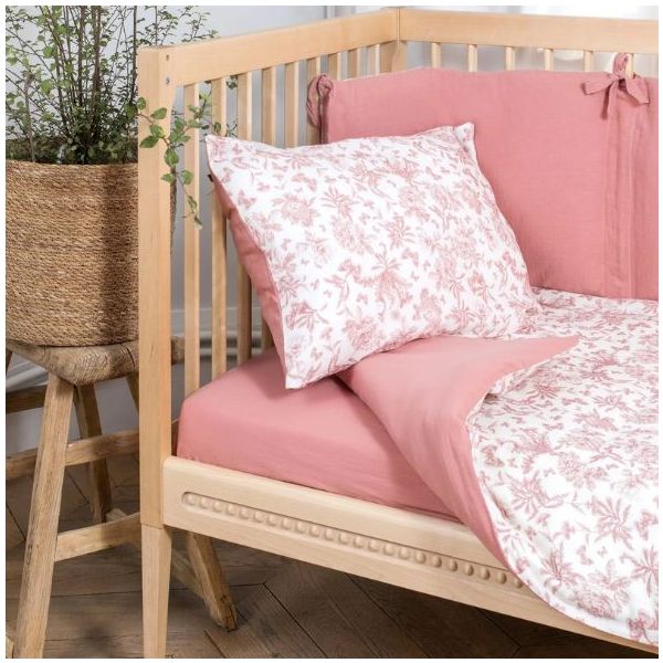 Reversible Bed Linen 100 x 140 - Toile de Jouy Pink
