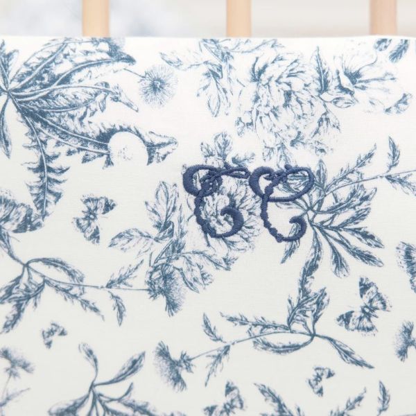 Reversible Bed Bumper - Toile de Jouy Blue