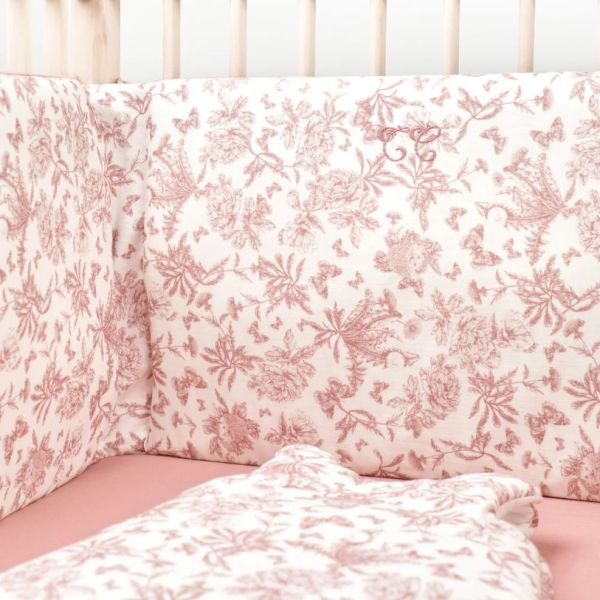 Reversible Bed Bumper - Toile de Jouy Pink
