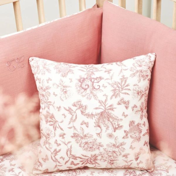 Reversible Bed Bumper - Toile de Jouy Pink