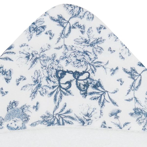 Baby Hooded Towel - Toile de Jouy Blue