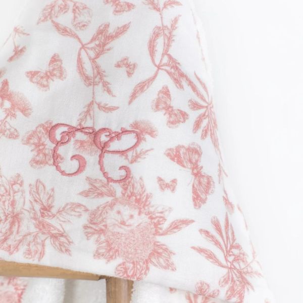Baby Hooded Towel - Toile de Jouy Pink